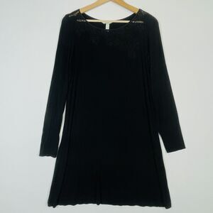 Soma Black Lace Trim Long Sleeve Soft Jersey Knit Lounge Dress Womens‎ Small